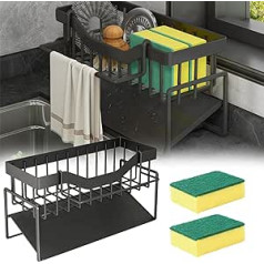 Sink Organiser, Sink Caddy Organiser, Stainless Steel Utensils Basket, Stainless Steel Drainage Rack with 40° Rapid Auto Drainage Design, Dish Cloth, Brush, Soap, Scrubber, Kitchen Accessories,