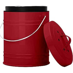 5 Litre Kitchen Organic Rubbish Bin and Odourproof Compost Bin with Activated Carbon Filter in Lid - Organic Rubbish Bin with Plastic Inner Bucket - Durable Compost Bin Waste Bin | Disposable, red, x-large
