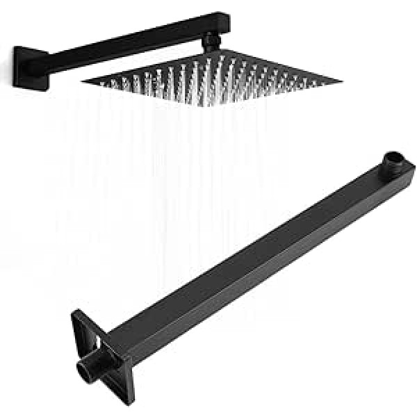 Shower Arm Black Matt 36.83 cm, G1/2 Shower Arm Square Stainless Steel 14.5 Inch Wall Mounted Rain Shower Extension Arm Bathroom Accessories for Overhead Shower Rain Shower Head Home Hotel