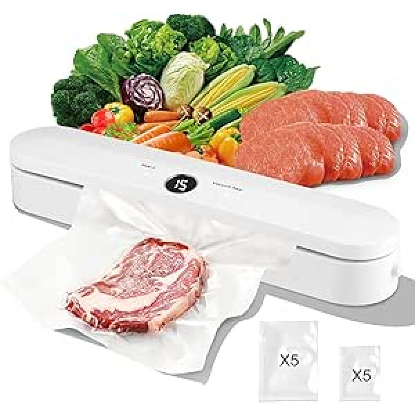 Vacuum Sealer Film Sealer Automatic for Dry/Wet Food Vacuum Sealer with Built-in Cutter, Removable Vacuum Chamber, Includes 10 Foil Bags, for Meat, Vegetables