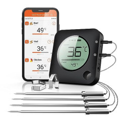 BFOUR Grill Bluetooth Thermometer Roasting Thermometer with Timer, 4 Temperature Sensors Probes Digital Grill Thermometer Backlight LED Display Instant Read.