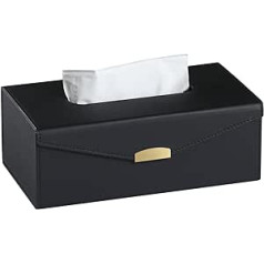 MEIBOOCH Foldable Tissue Box Cover Rectangular Leather Tissue Box Holder with Magnetic Closure (Height 9.2 cm, Black)