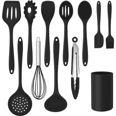 Herogo Küchenutensilien-Set, 12 Stück, Silikon-Kochutensilien-Set mit Halter zum Backen, Kochen, antihaftbeschichtet und hitzebeständig, Kochgeschirr inklusive Spatel, Schneebesen, Löffel,