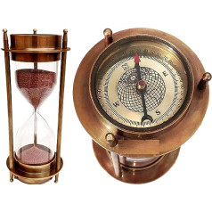 Hanzlacollection jūras misiņa smilšu taimeris smilšu pulkstenis ar jūras misiņa kompasa galda dekoratīvo komplektu pa 7