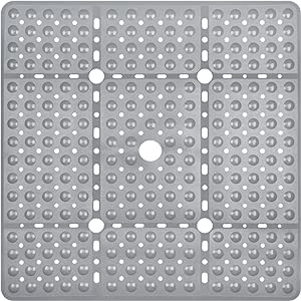 Kingrading XL kvadrātveida dušas paklājiņš neslīdošs - 70 x 70 cm neslīdošs vannas paklājiņš ar 240 piesūcekņiem Ātri žūstošs vannas paklājiņš ar notekas atverēm Pelēks dušas paklājiņš mazgājams mašīnā