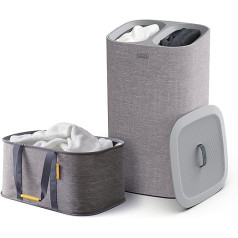 Joseph Joseph Laundry Set of 2 - Hold-All 35L Foldable Laundry Hamper and Tota 60L Laundry Basket with Lid with 2 Compartments Removable Bags - Grey