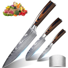 Anhichef Profesionāls šefpavāra nazis Virtuves nazis 20 cm + Santoku nazis 13,5 cm + Dārzeņu nazis 10 cm, Nazis no augstas kvalitātes oglekļa nerūsējošā tērauda, īpaši asa naža asmens ar