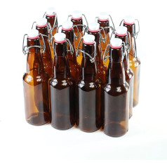 Beer Bottles with Swing Top Brown Glass, Pack of 12, Glass, 330 ml