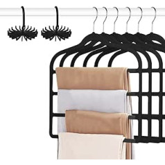 Tinfol 6 Pack Velvet Trouser Hangers Space Saving Black Non Silky Pants Hangers with Hooks Jeans Slack Trouser Hangers Multiple Hangers Closet Organizer Perfect for Pants Pants Jeans