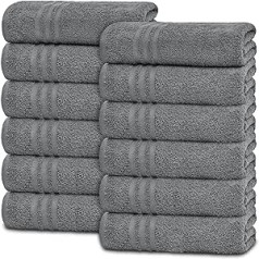 White Classic Wealuxe Grey Towels for Bathroom, 12 Pack Cotton Towel for Gym, Spa and Salon, Soft, Extra Absorbent, Quick Drying, 16 x 27 Inch