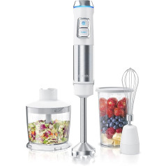 Arendo - Hand Blender Stainless Steel 1200 Watt Set - Purée Stick - Continuous Speed - 4-Blade Knife - 800 ml Measuring Cup - Whisk - Removable Mixing Base