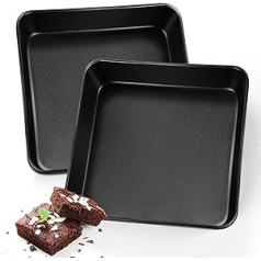 Joyfair 8 Inch Square Cake Pan Set of 2, Stainless Steel Cake Pan with Non-Stick Surface, Cake Pan/Baking Pan, Ideal for Roasting Cakes, Bread, Lasagna, Brownie, Meat, Easy to Use