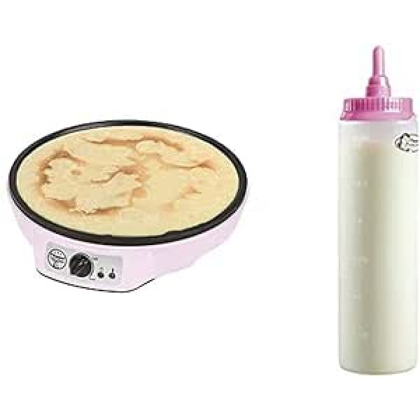 Bestron Crêpe Maker with Dough Scoop for 700 ml with Scale Ideal for Filling the Crepe Device Colour Pink Dough Bottle White