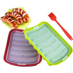 Pack of 2 Sausage Moulds, Premium Silicone Hot Dog Moulds with Lid and Grease Brush, Non-Stick Meat Hot Dog Maker for Children, Food Supplement, 6 Cavity Cake Tray Machines (Random Colour)