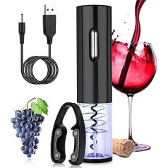 Electric Corkscrew, Gift Set, Corkscrew, Electric Wine Bottle Opener Made of Stainless Steel with Foil Cutter, Cordless Wine Opener, Corkscrew, Wine for Wine Opener, Party, Man Gift (Black)