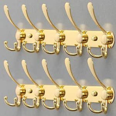 HOME COMPOSER Hook Rack, Coat Hooks, Wall Hooks, Pack of 2, 5 x Double Hooks, Coat Hooks for Wall, Robust Towel Rail, Rustproof for Kitchen, Bathroom, Golden