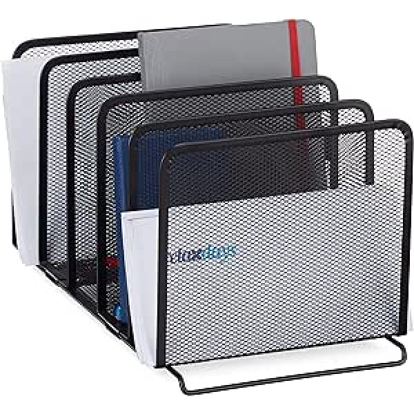 Relaxdays Catalogue File Freestanding Metal Magazine Holder 5 Compartments Mesh Design 18.5 x 20.5 x 37.5 cm Black