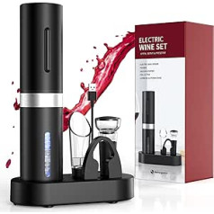 Electric Corkscrew Rechargeable with Charging Base, Electric Bottle Opener 6 in 1 Gift Box with Pouring Spout Aerator 2 in 1, Vacuum Closure, Wire Cutter and USB Charging Cable