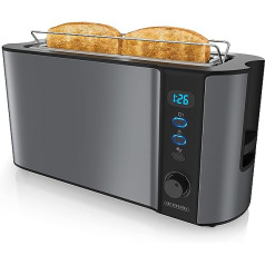 Arendo - Automatic Toaster Long Slot - Defrost Function - Heat-Insulating Double Wall Housing - Integrated Bun Attachment - Pull-Out Crumb Drawer - In Cool Grey