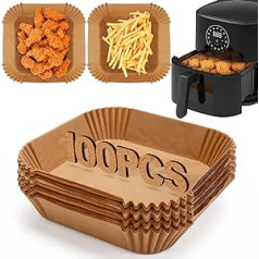 100 Stück Air Fryer Liners, Air Fryer Zubehör, Air Fryer Disposable Pergament Paper Liner, Compatible with Ninja AF300UK AF400UK, Salter and Other Dual Zone Air Fryer (6.5in/16.5cm Square 100pcs)