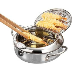 Fryer ar eļļas aukstās zonas tehnoloģiju 2200 ml Nerūsējošā tērauda japāņu Tempura cepšanas katls ar termometru un eļļas drenāžu Mazs fritētājs frī kartupeļiem, zivīm un kraukšķīgai gaļai