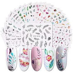 Cyalean Nail Art Stickers, 29 Sheets Art Nail Stickers Self Adhesive Summer Nail Stickers Water Transfer Flamingo Leaves Cactus Decals for Women Manicure DIY and Kids Craft Art