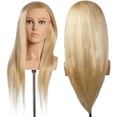 L'IMAGE LOUISA Hairdressing Head with 60 cm Human Hair with Eyelashes