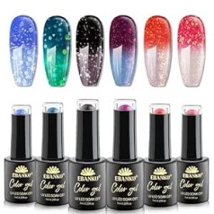 Ebanku UV nagu laka Thermal 6 Colors Glitter UV Krāsu maiņas gēla nagu laku komplekts, Thermal Shellac Nail Polish Soak Off Chameleon gēla lakas komplekts nagu mākslai