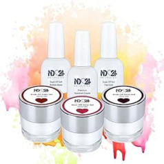 ‎Nd24 Naildesign ND24 NailDesign Premium Bundle Red Illusion Soak Off Gel Collection Резиновая основа Верхнее покрытие и средство для снятия крема — Высокопигментированный УФ