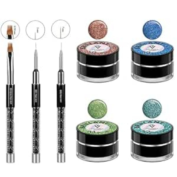 ‎Generic Victoria Vynn Nail Art Set - Professional glitter gel decorations and precision brushes for creative nail designs