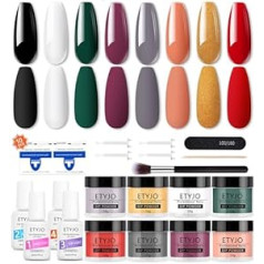 ‎Etyjo Dipping Powder Nail Set - 8 Colours French Nail Powder Starter Set with Base Top Coat, Activator Dip Manicure Sets, Dipping Powder Nails Starter Kit for Home & Salon