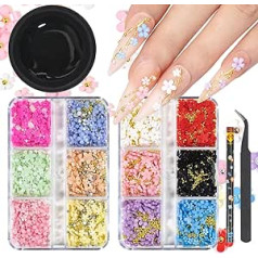 ‎Dzhilhmx 3D ziedi nagu mākslas piekariņi Nail AB plakana mugura Rhinestones nagu kristāla maisījums Krāsaini ziedi nagu mākslas dārgakmeņi Juvelierizstrādājumi Akrila ziedi Dizaina nagu mākslas rotājumi DIY rokdarbiem uzlīmju komplekts