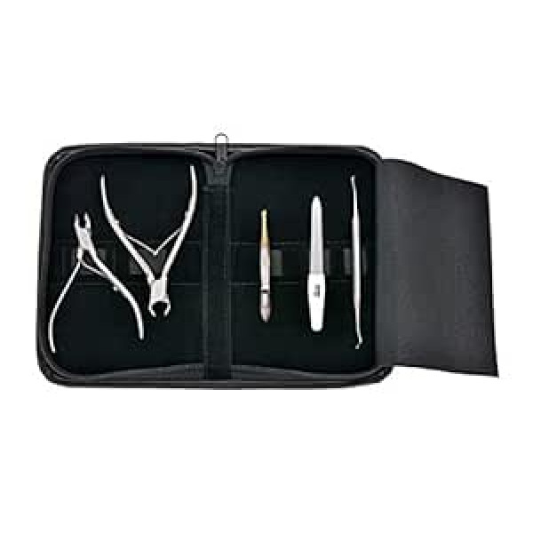 ‎Rhein Instrumente Solingen Nail Clippers Podology Instruments Travel Set 5 Pieces Small Foot Care Instruments Including Leather Case Narrow Nail Clippers + Skin Nippers + Nail Cleaner