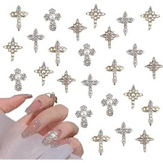 Niceneeded 25 gabalu 3D krustu nagu Rhinestones komplekts, zelta sudraba dimanta krusta nagu piekariņi, spīdīgi grezni nagu mākslas dārgakmeņi nagu dekori nagu mākslas juvelierizstrādājumu izgatavošanai (5 stili)