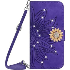 Vqwq Mobile Phone Case for OPPO Realme 11 Pro 5G - 1.5M Lanyard Glitter Sunflower Protective Case for OPPO Realme 11 Pro 5G / Realme 11 Pro+ 5G Leather Case Card Slot Flip Case Magnet [HT04]-Pueple-