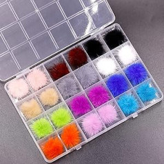 BANNESE Pack of 24 Nail Pom Pūkaina plīša bumbiņu noņemama nagu Art Soft Pom ar magnētisku pamatni meitenēm Sieviešu Nail Art Decorate