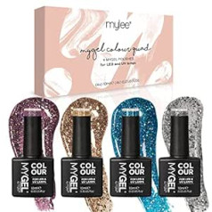 Mylee MyGel by MYLEE Glitterati gēla nagu laku komplekts 4 x 10 ml UV/LED nagu mākslas manikīrs pedikīrs profesionālai lietošanai viesistabā un mājās - izturīgs un viegli lietojams