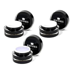 Km-Nails UV un LED cietēšanas gēla komplekts ar adhezīvu želeju, celtniecības želeju un blīvēšanas želeju, katrs 15 ml