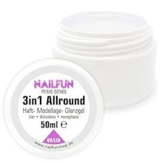 Nailfun 50 мл гель Prime Allround 3-в-1 — монофазный гель, прозрачный, густой, вязкий, с низкой кислотностью, самовыравнивающийся — можно использовать в