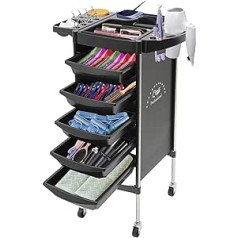 Donened Hairdressing Trolley with 5 Drawers, Multifunctional Salon Trolley with Universal Wheels, Salon Trolley up to 15 kg (Black)