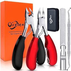 Orelex Professional Toenail Pliers Set, Sharp Nail Clippers for Thick and Ingrown Strong Toenails, Stainless Steel Pedicure Nail Clippers, 4 Pieces Nail Scissors, Large Blade, Soft Grip