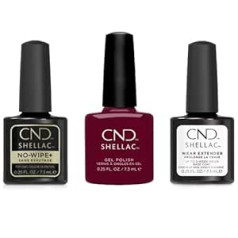 Generic CND Shellac Bundle: Wear Extender Base Coat, No-Wipe+ Top Coat un Signature lūpu krāsa — ideāla kombinācija ilgstošam spīdumam un krāsas intensitātei