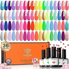 Modelones UV nagu laku komplekts, 36 krāsas, 7 ml gēla laka, populārs kailpelēks rozā sarkans mirdzums, sākuma komplekts Soak Off Nail Art manikīra komplekts DIY salons mājas dāvana sievietēm meitenēm