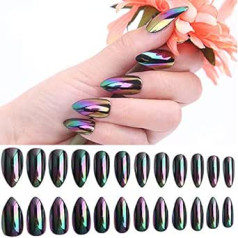 Limili Iepakojumā 24 Mirror Wear Nails Stiletto Metallic Mandeļu pilieni 1,95-2,5 cm mākslīgie nagi ar līmi Nail Art Viltus uzgaļi Tr # 63-5