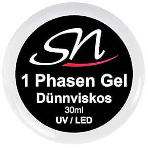 Sn Nageldesign 1 Phase Gel for Gel Nails Thin Viscosity 3 in 1 UV/LED Nail Gel All in One Single Phase Gel Clear Transparent Clear 30 ml