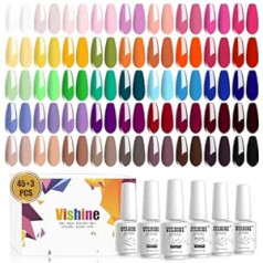 Vishine nagu laka gēla laka 48 gabali - 45 krāsas Populāra rožu sarkana dzeltena ar bāzes pārklājumu virskārta un matēta virskārta nagu laka Soak of Nail Art 8 ml