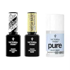 Generisch Victoria Vynn Gel Polish Duo - Top Unblue, Mega Base & Pure Duo Prep Bundle, 15 ml + 60 ml - Perfect Nail Care