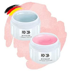 Nd24 Naildesign Gēla komplekts — 1 fāzes gēls dzidrs + rozā — ražots Vācijā (2 x 30 ml)