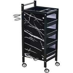 Black Hairdressing Salon Trolley, 5-Tier Instrument Storage Trolley for Comb / Hair Dryer / Curling Iron / Hair Clip Organising (Size: 30 x 38 x 85 cm)