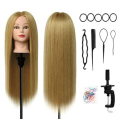 ‎Danseemeibr DanseeMeibr Soft 50% Synthetic Hair Hairdressing Head 26-28 Inch Professional Practice Head Hairstyle Head Training Heads with Holder + DIY Hair Hairstyles Set (Blonde)